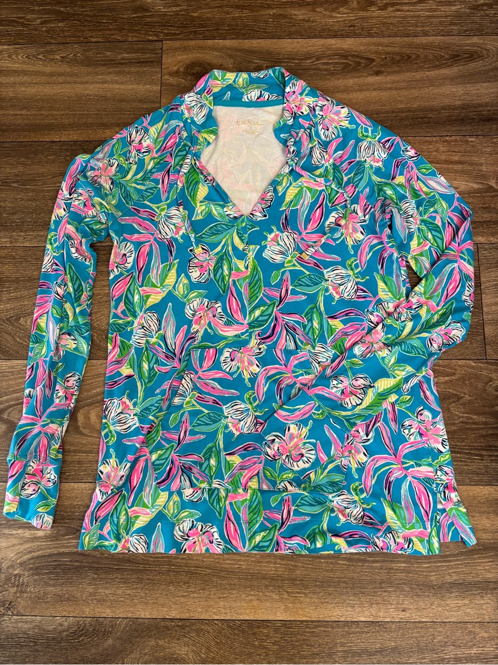 Lilly Pulitzer Luxletic Cassi Popover UPF 50+ Tropical Floral Print Size S Top